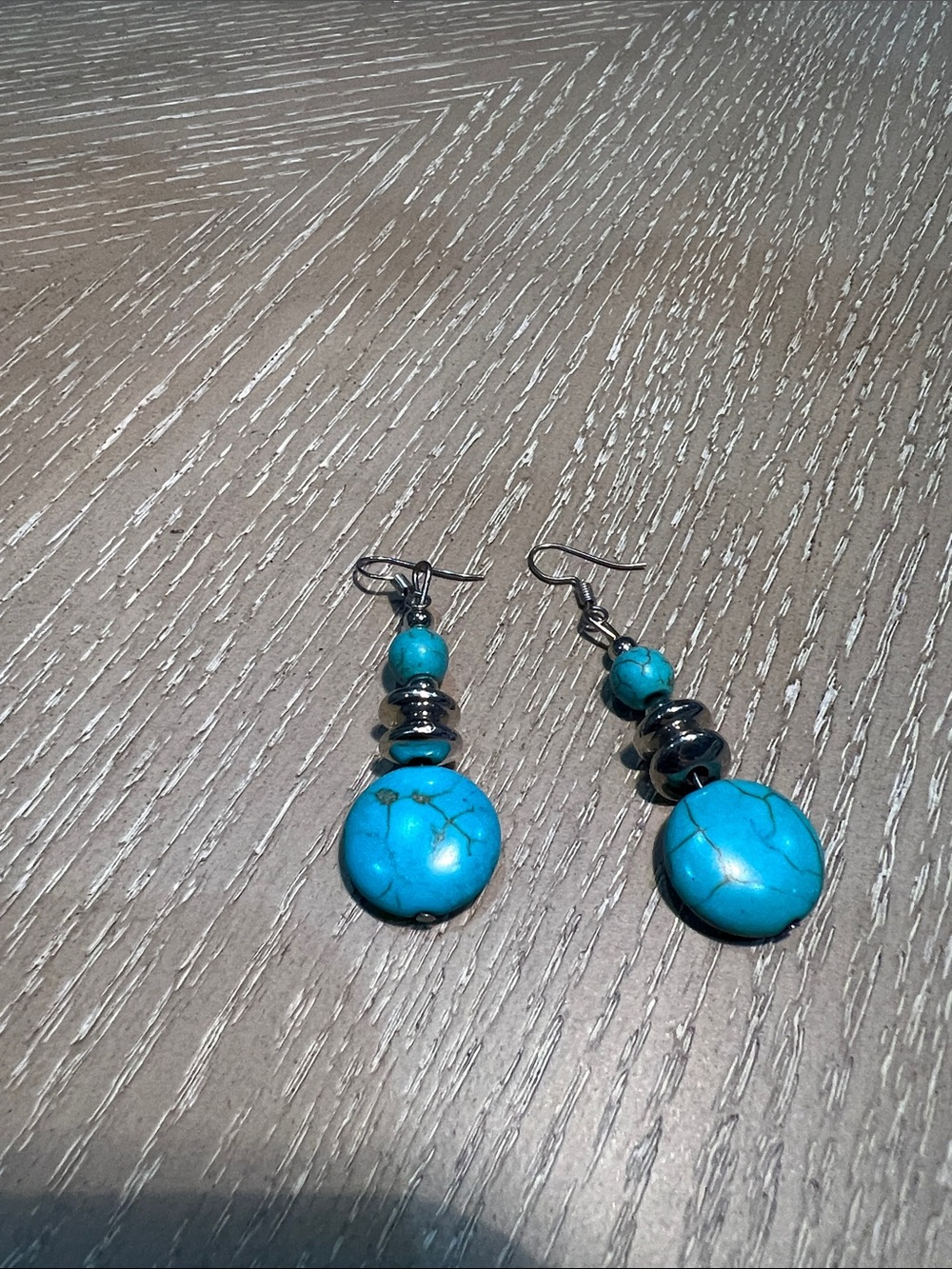 Turquoise Blue Drop Earrings with Silver Accents